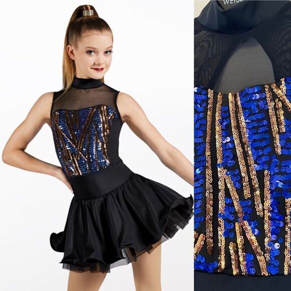 Weissman Dance costume dress black blue sequin Check Me Out 12418 child LC - Picture 1 of 15